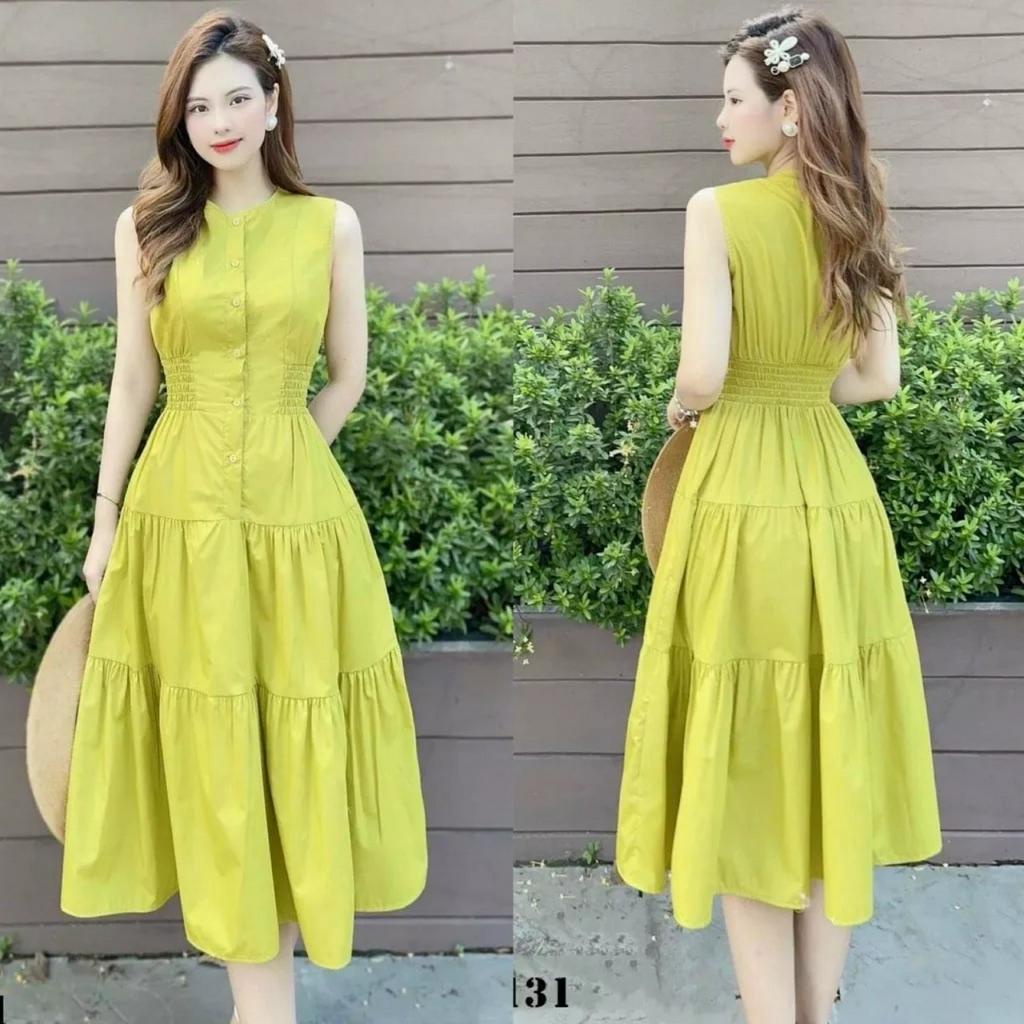 ĐẦM NHÚN THUN EO CÀI NÚT THẬT 3 màu rực rỡ đi làm,đi tiệc,dạo phố trẻ trung