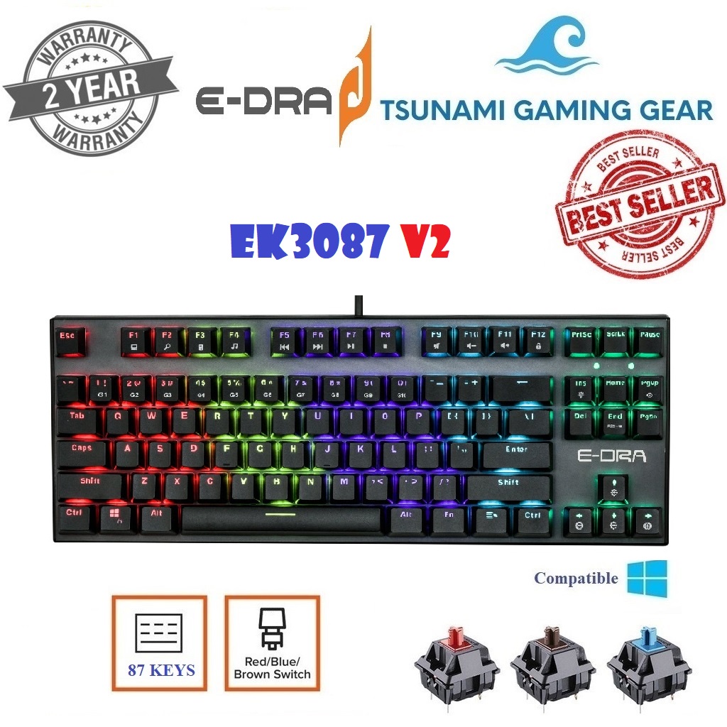 Phím cơ Edra EK3087 v2 (2021) Rainbow Led/ EK3087 Red Led chính hãng