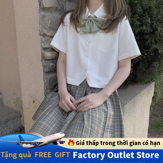 College girl style original school uniform basic milky white female student pointed collar short-sleeved shirt loose short iHWX