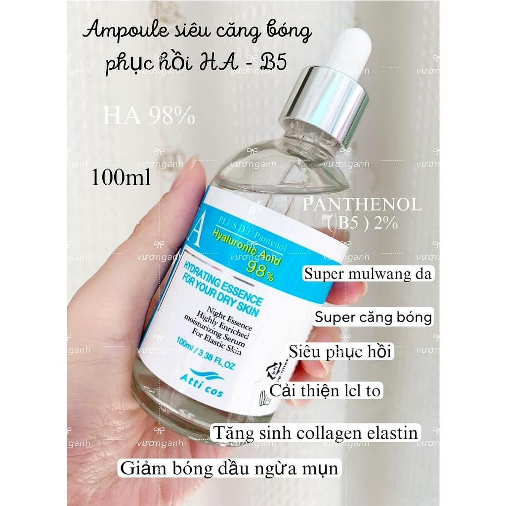 Combo Serum cấp nước phục hồi  Ampoule HA B5 Hyaluronic Acid 98% Plus D.L Pantenol 100ml Hàn Quốc + Kem AZULENE