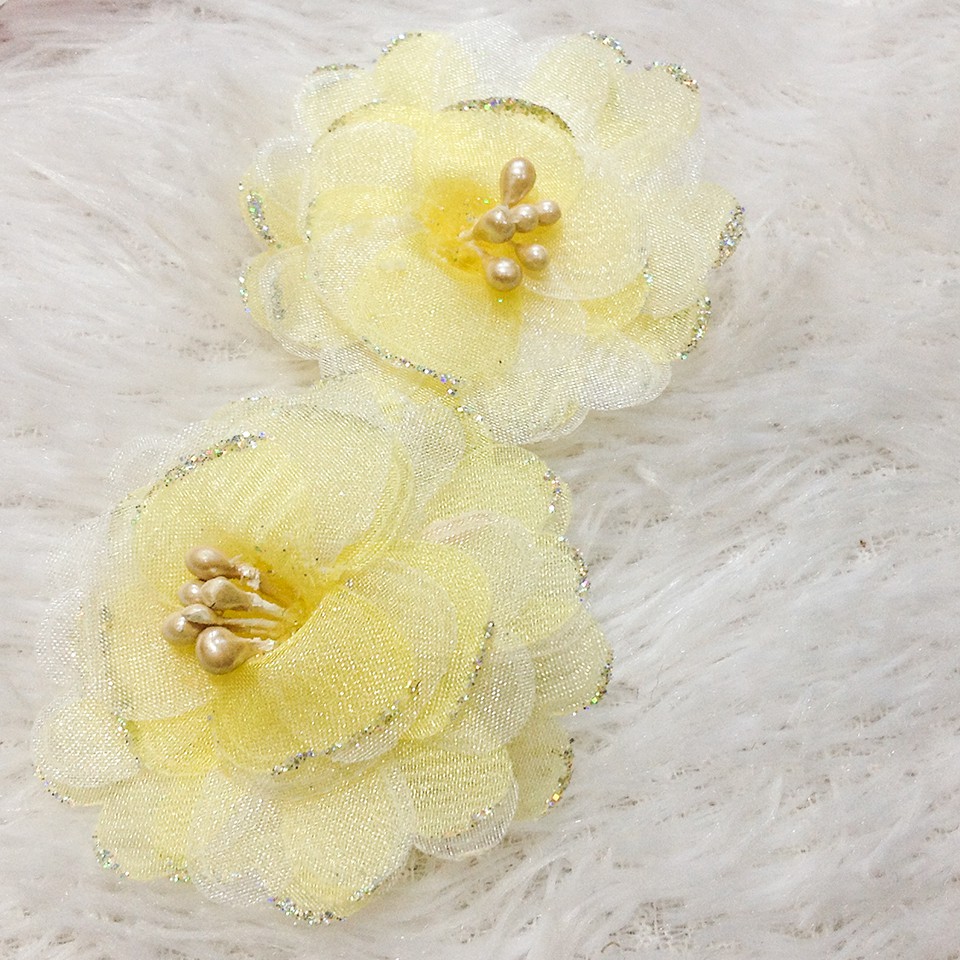 Bông voan hoa hải đường kim tuyến tuyệt đẹp kết áo dài áo đầm đính trang phục size 5cm