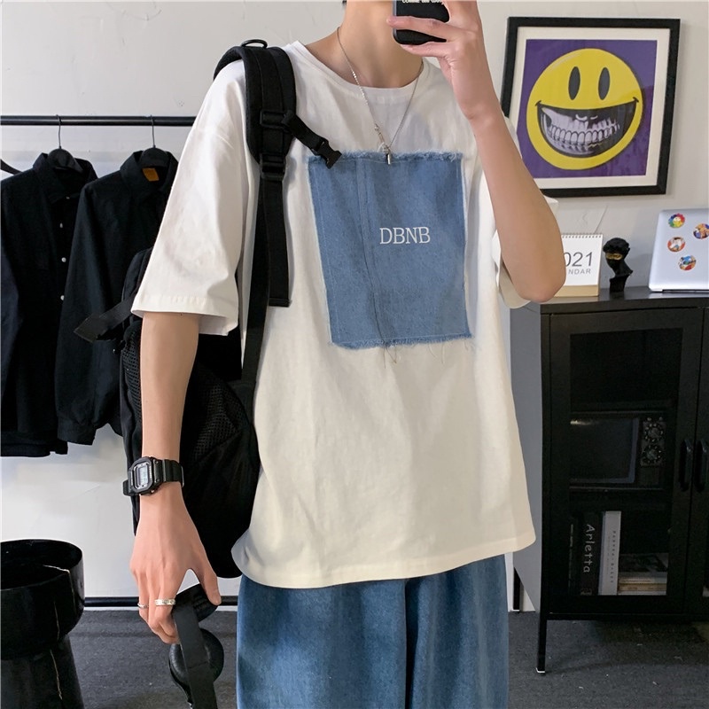 Áo thun nam phối vải jean trước ngực thời trang 2021 | BigBuy360 - bigbuy360.vn