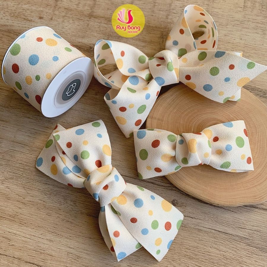 Ruy băng chấm bi HQ 38mm dùng làm nơ bờm, kẹp tóc RB2215