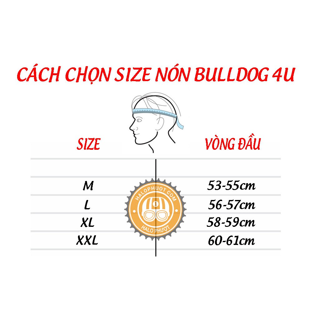 Mũ bảo hiểm 3/4 Bulldog 4U Đen nhám (tặng túi vải, balo rút, tem phản quang)