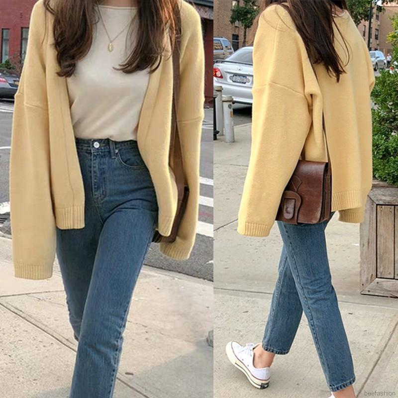 [ Mã FAGREEN1505 giảm 10% tối đa 30K đơn 99K] Áo Cardigan dệt kim tay dài màu trơn thiết kế dáng rộng thoải mái | BigBuy360 - bigbuy360.vn