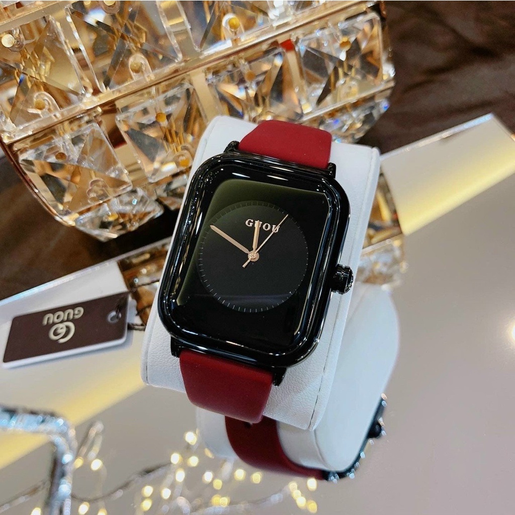 Đồng hồ nữ guou quai silicol mặt chữ nhật siêu hot  bản dây aple donghonu