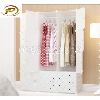 Tủ quần áo nhựa lắp ghép đa năng 12 ô sâu 37 CM ( cửa Kẻ Trắng- Kẻ Trắng)