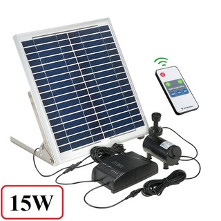 Máy bơm năng lượng mặt trời tiểu cảnh hồ cá 15W có đèn Led, tích hợp Pin sạc