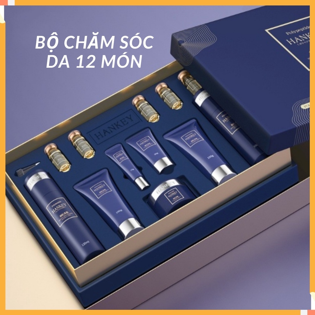 Bộ Dưỡng Da Chăm Sóc Mặt Combo Skincare Dưỡng Trắng Da Mặt Polypeptide Hankey, Bộ Mỹ Phẩm Nội Địa Trung 12 Món