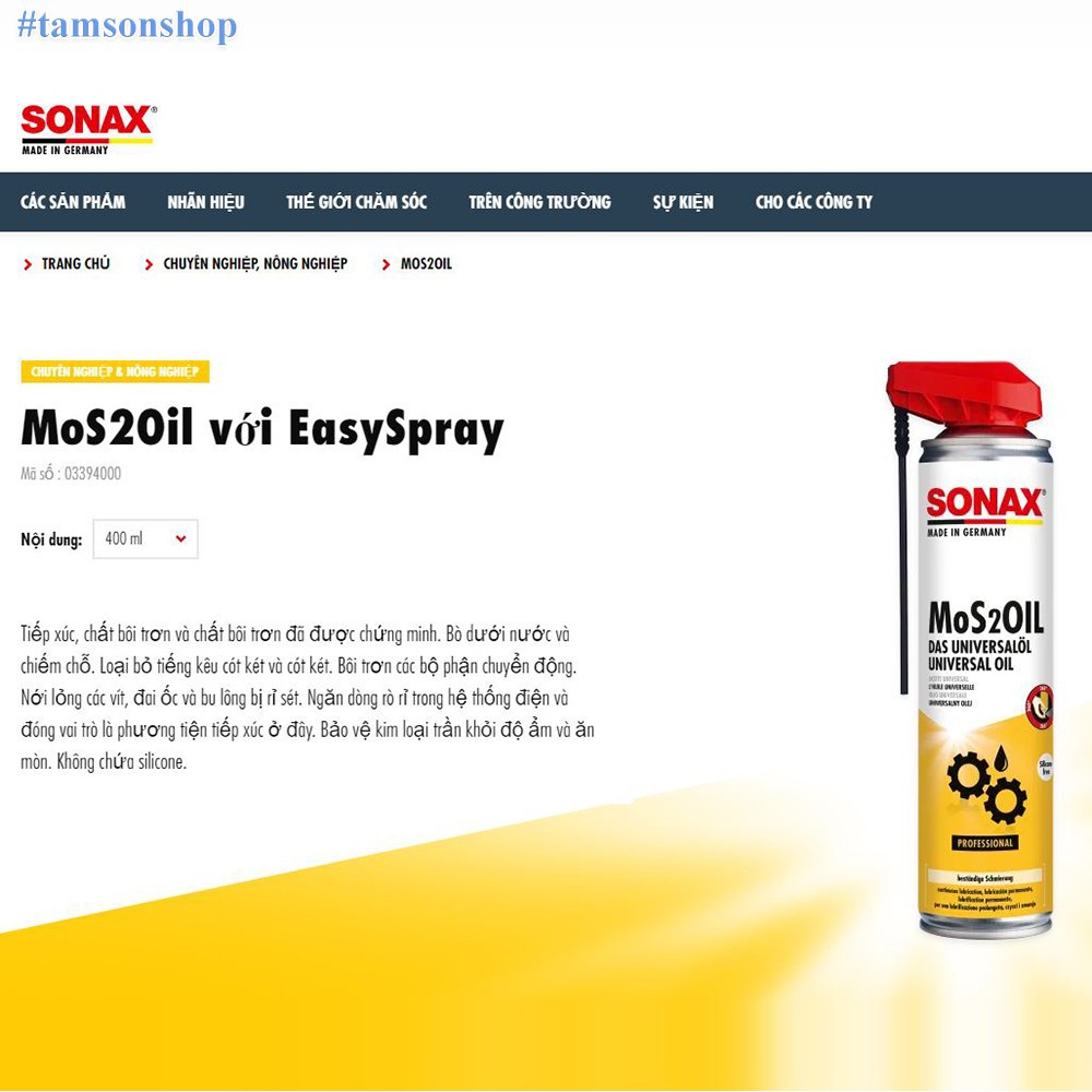 Sonax Tẩy Rửa Khoang Máy Và Dầu Mos2oil Phủ Bảo Vệ Chống Rỉ