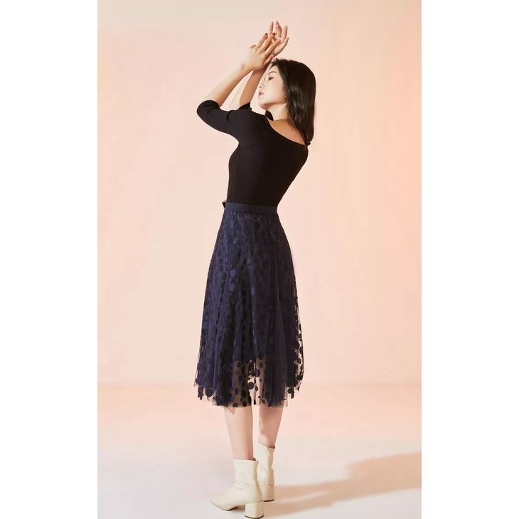 Vero Moda Chân Váy Midi Xếp Tầng Đan Dây Giữa Eo Lưới Xuyên Thấu Chấm Bi Cho Nữ 32111G001