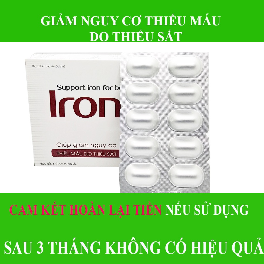 Viên bổ xung sắt IRON III,dùng cho trường hợp thiếu máu,phụ nữ mang thai, người mệt mỏi, hoa mắt, chóng mặt,da xanh xao.