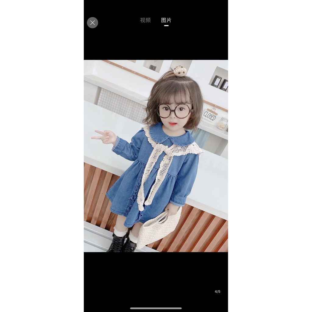 VÁY JEAN CỔ SEN CHO BÉ