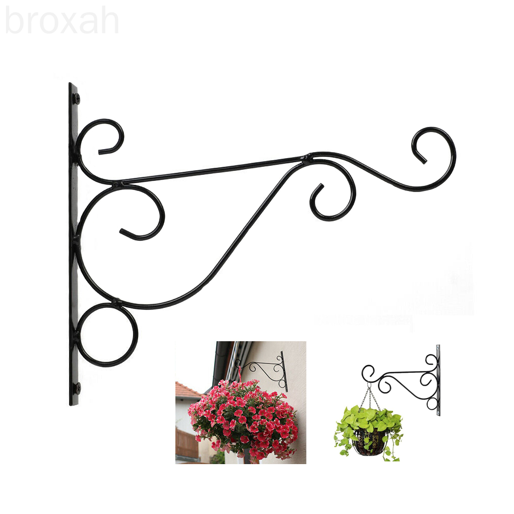 Wall Hanging Flower Basket Hooks Bracket Metal Iron Lantern Plant Pot Stand Hanger with Screws broxah