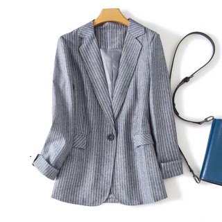 [ORDER] Vest Blazer Sọc Xám Linen Dài Tay