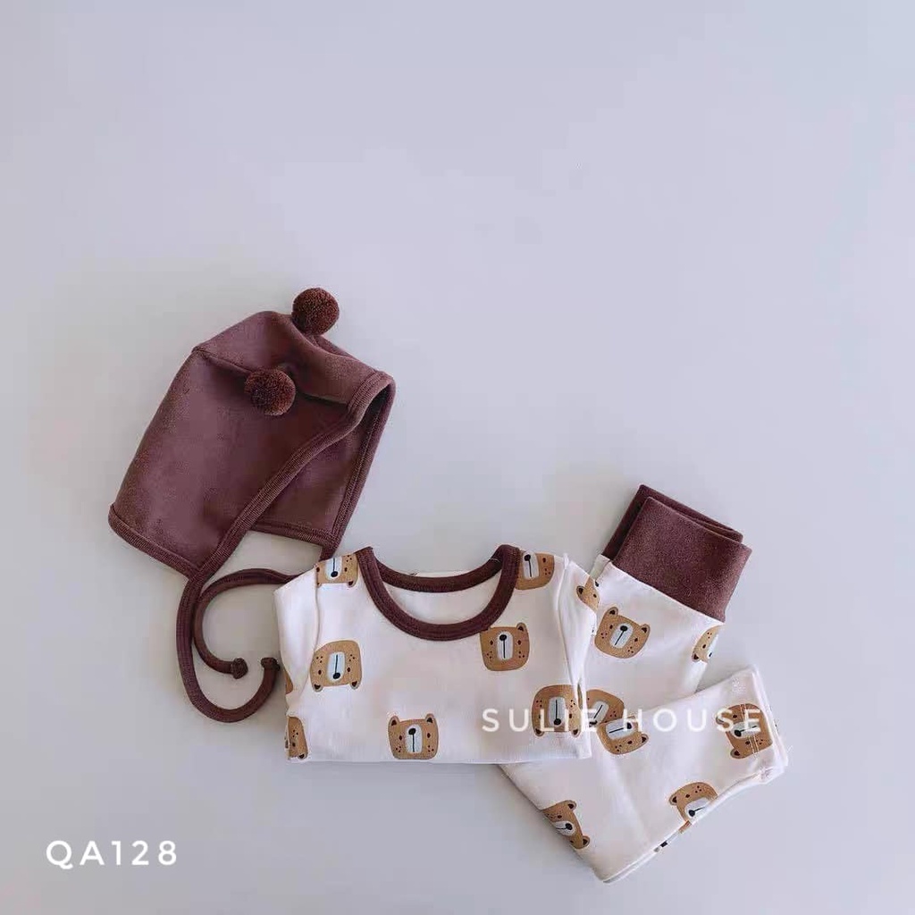 Set áo, quần, mũ nỉ gấu 3 chi tiết - QA128