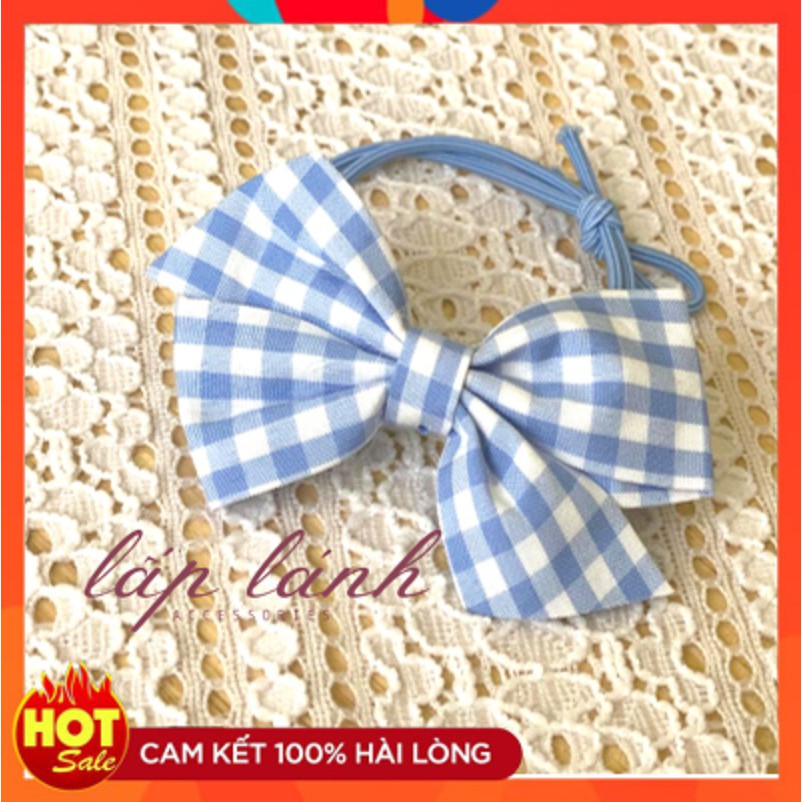 [Ảnh thật] Cột tóc nơ caro nhỏ xinh phong cách tiểu thư Hàn Quốc size nhỏ