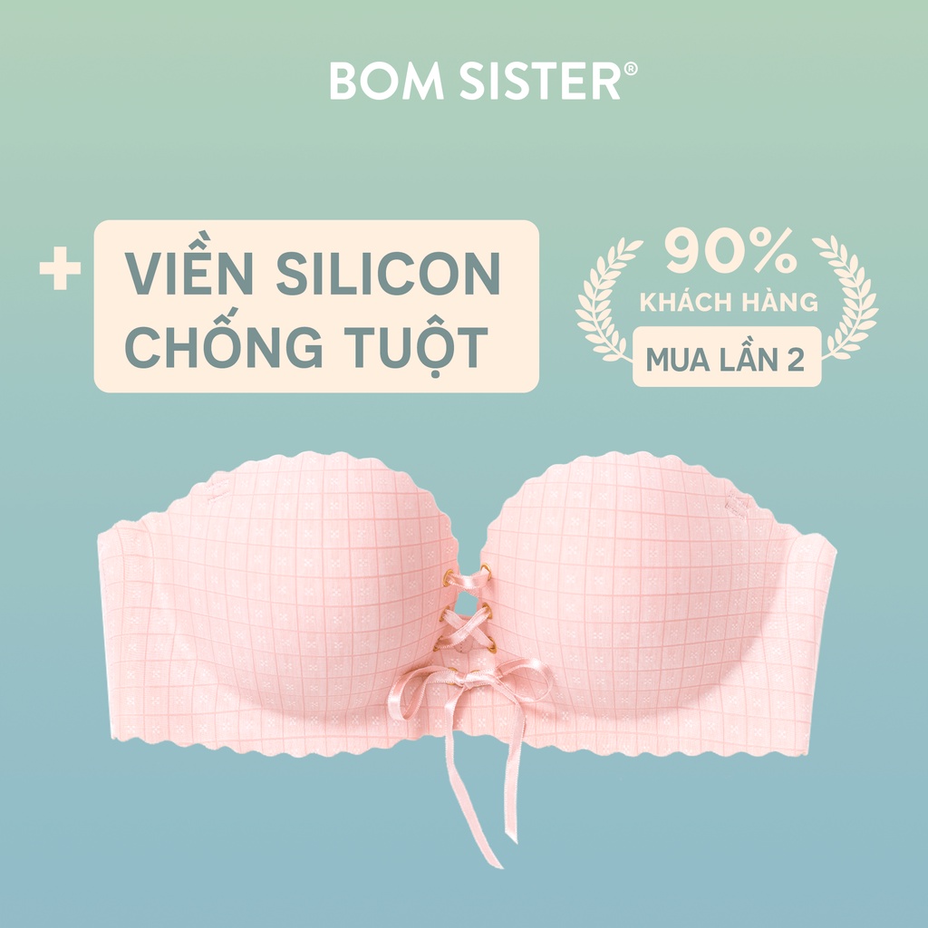 Áo lót cup ngang mút bàn tay su đúc caro không gọng kèm dây rút tạo khe chữ V viền silicon chống tuột BOM SISTER MU5003