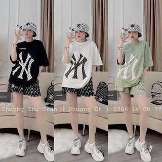Set Bộ Thể Thao Nữ Áo Cộc Tay Cổ Tròn N.Y to kèm Quần Đùi Chất Cotton Co Giãn Mặc Siêu Mát (hàng có sẵn)