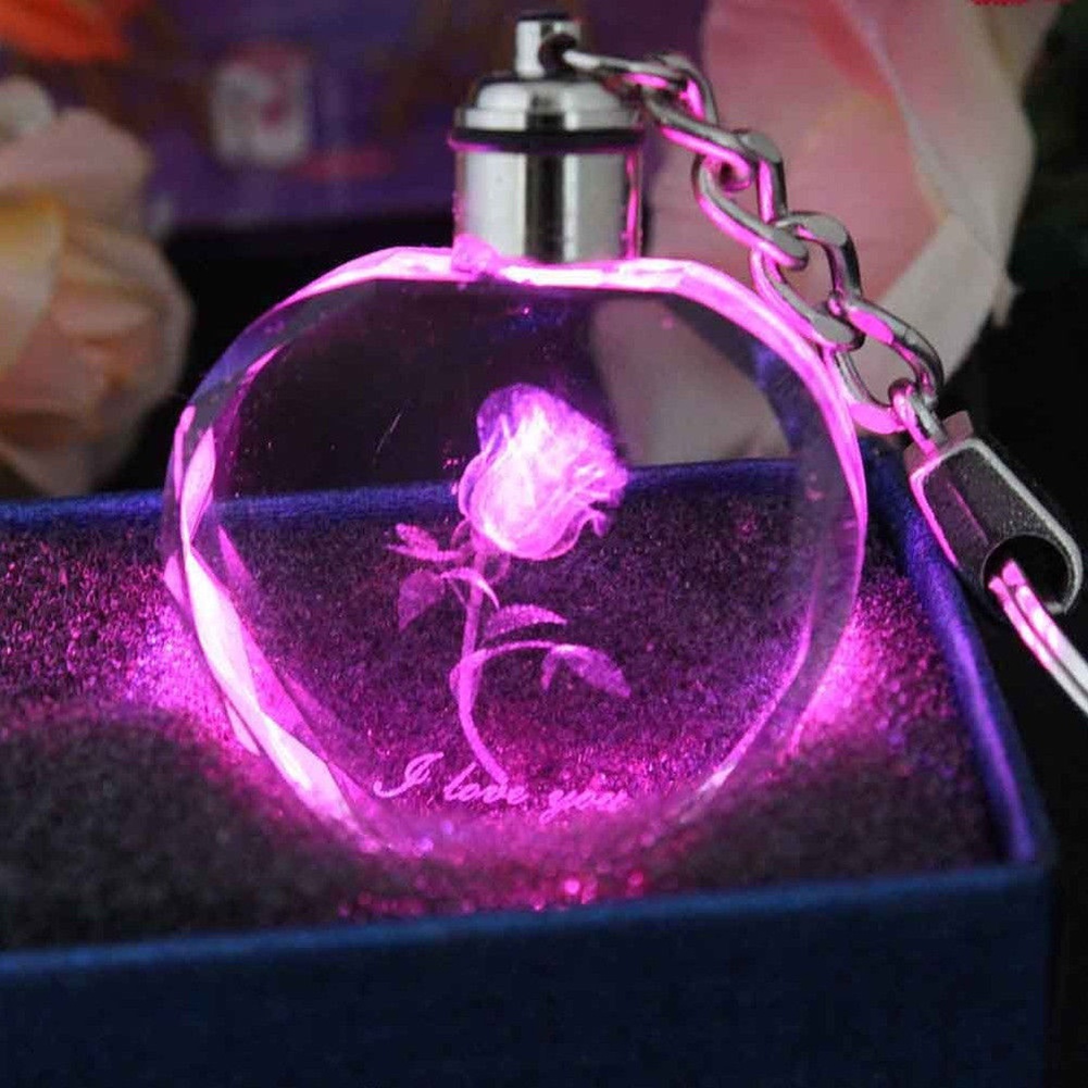 Móc Khóa Hình Hoa Hồng Có Đèn LED Thay Đổi Màu Sắc Thời Trang