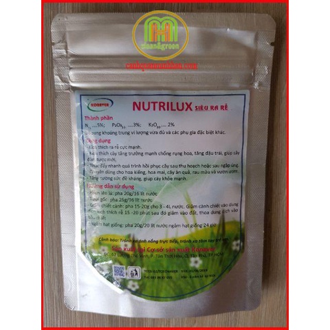 Siêu ra rễ cực mạnh Nutrilux super roots gói 100g  tăng trưởng mạnh, chống rụng hoa, giúp cây đâm tược.