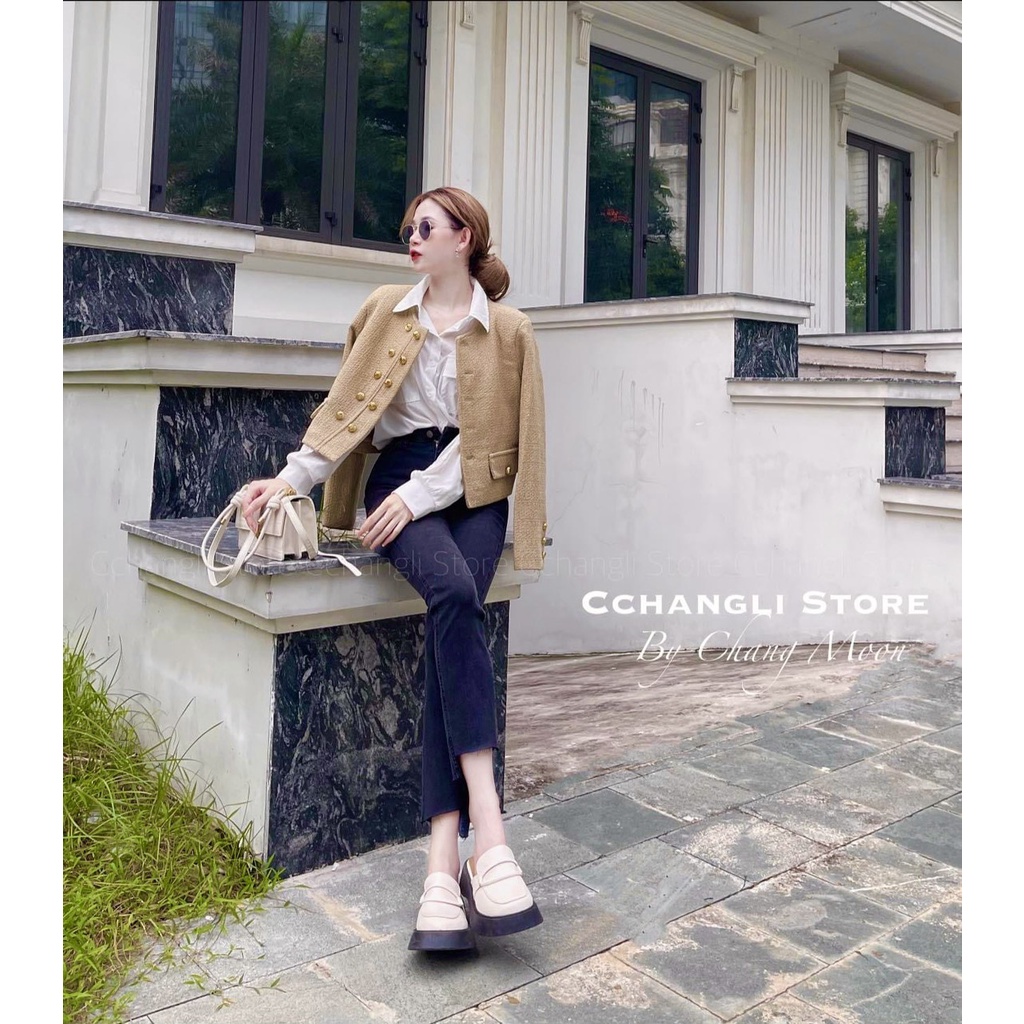 Áo dạ cúc đồng tiểu thư dài tay áo khoác ngoài nữ SL157