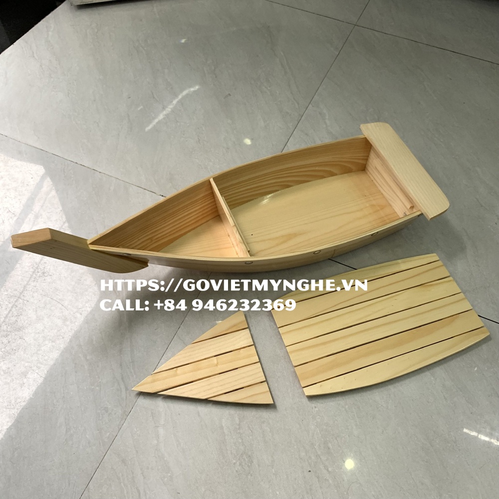 Khay thuyền gỗ trang trí món ăn trang trí sushi trang trí sashimi thuyền gỗ sushi cho nhà hàng Nhật - Dài 48cm -Gỗ thông