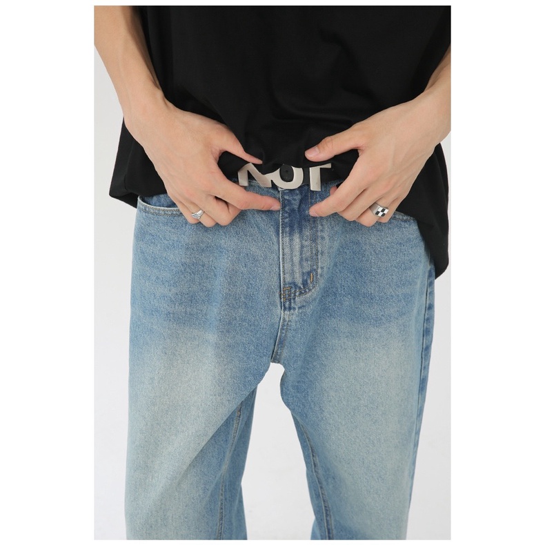 Quần jeans xuông ống rộng màu xanh washed streetwear