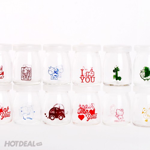 Hũ Làm Sữa Chua Thủy Tinh Họa Tiết 100ml