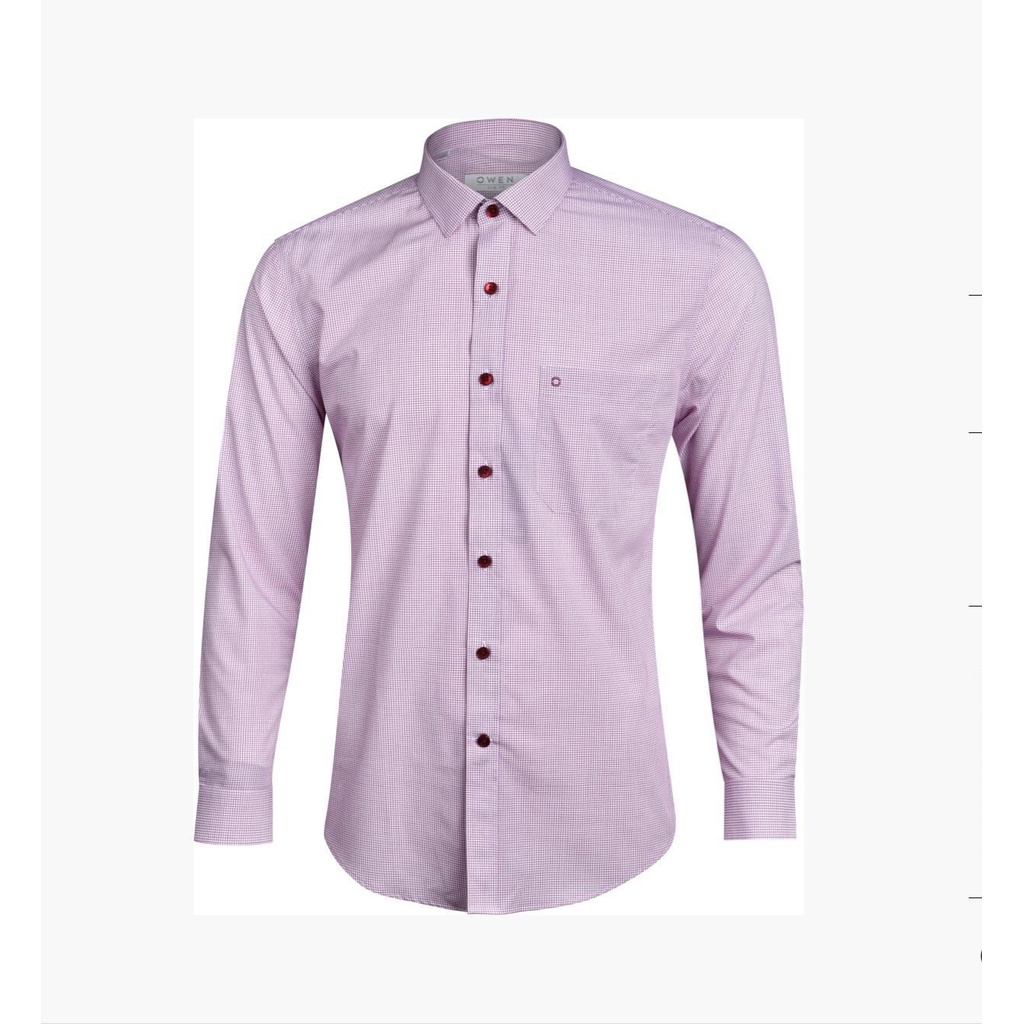 Áo Sơ Mi Nam Tay Dài Owen AS90016D Màu Đỏ Kẻ Caro Nhỏ Vải Sợi Tre Dáng Slim Fit Có Túi Ngực