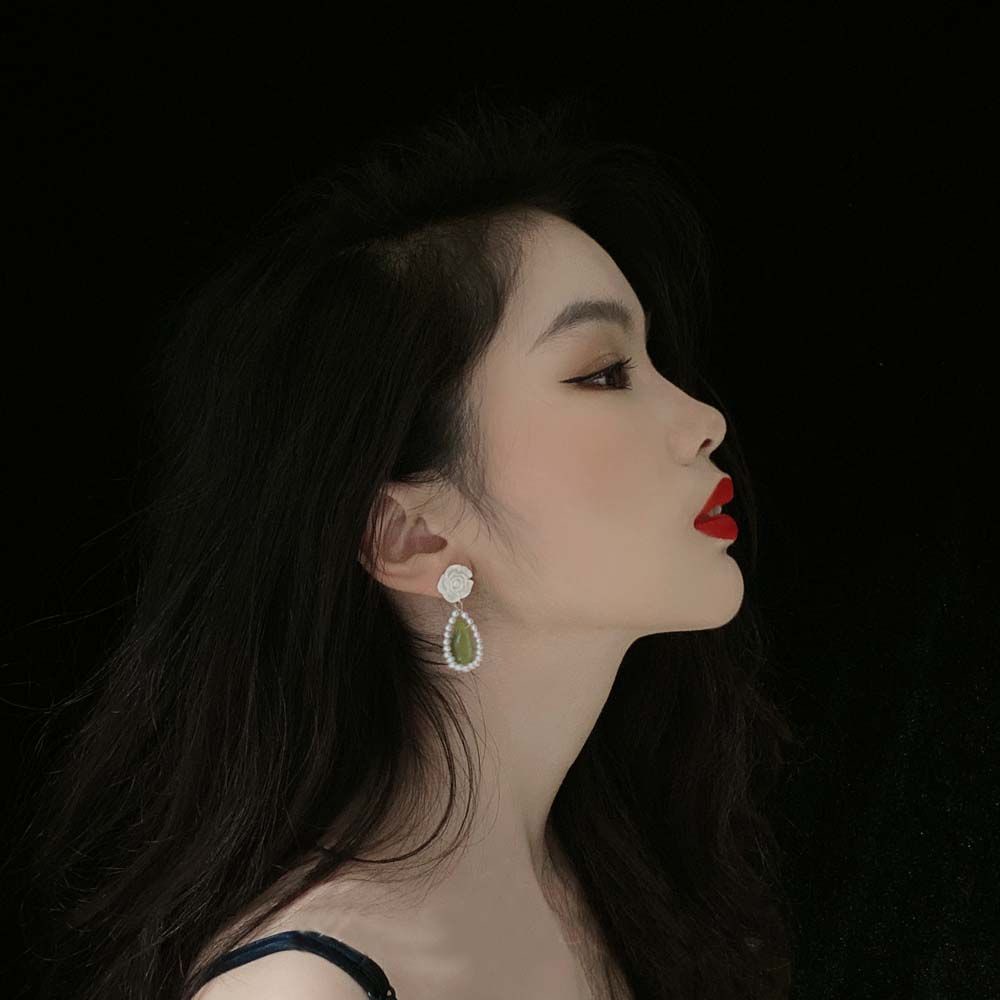 Khuyên Tai Hoa Hồng Bằng Hợp Kim Đính Ngọc Trai Nhiều Màu Thời Trang Thanh Lịch Cho Nữ