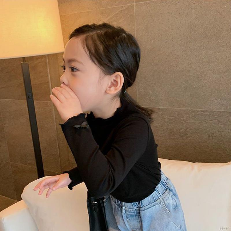 Áo sơ mi dài tay đính nơ màu trơn thời trang mùa thu dành cho bé gái Se7en