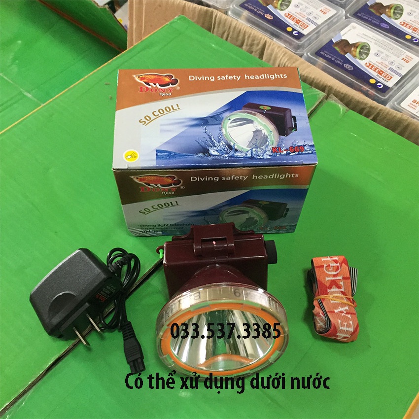 Đèn đội đầu siêu sáng, đèn pin đội đầu KL 669 chống nước, công suất 60W