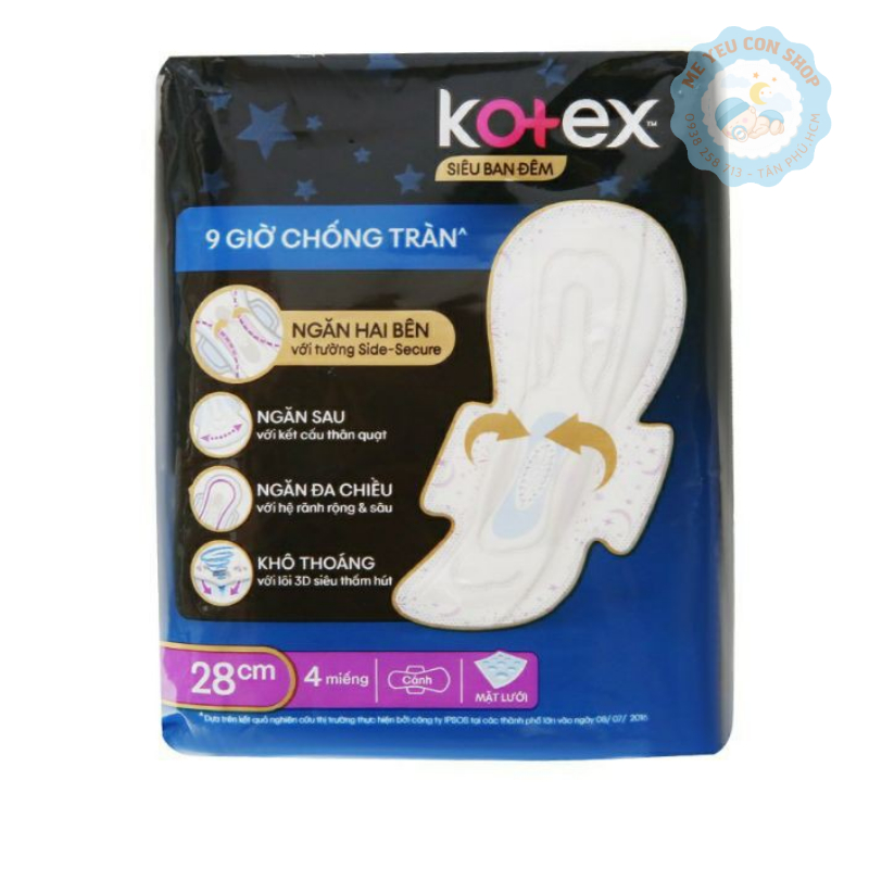 [Tặng 2 miếng] Gói 4 miếng - Băng vệ sinh có cánh Kotex ban đêm 28CM  (katydang)