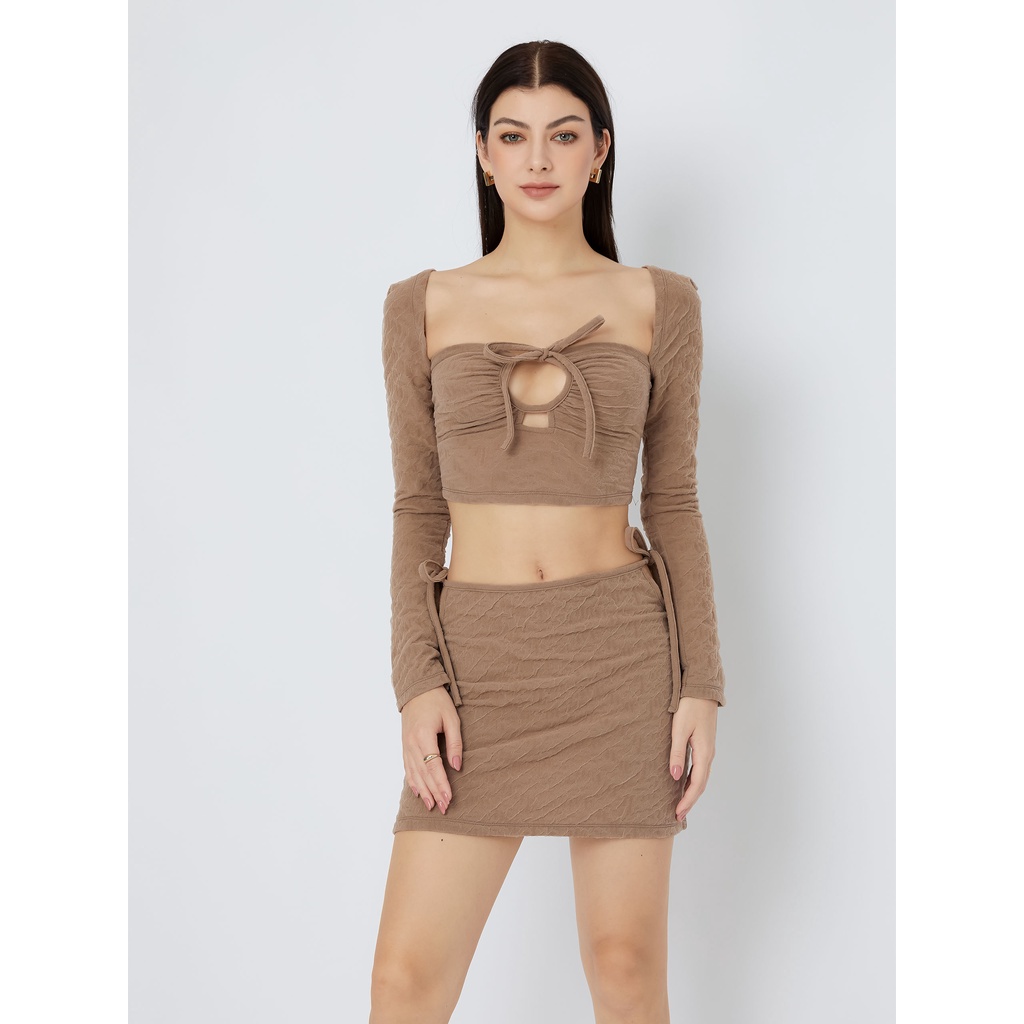 Set Nữ Chân Váy Bow Tie Side , Chất Thun Xốp Xoán Thoải Mái , WSD000183 , SOMEHOW