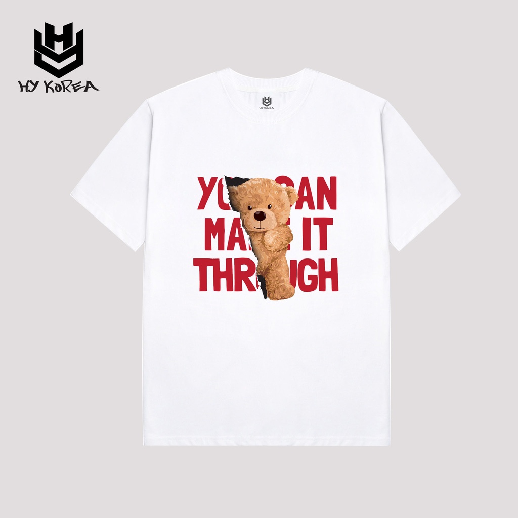 Áo Thun Tay Lỡ HY Korea In Hình Gấu Xuyên Chữ Form Rộng 10.