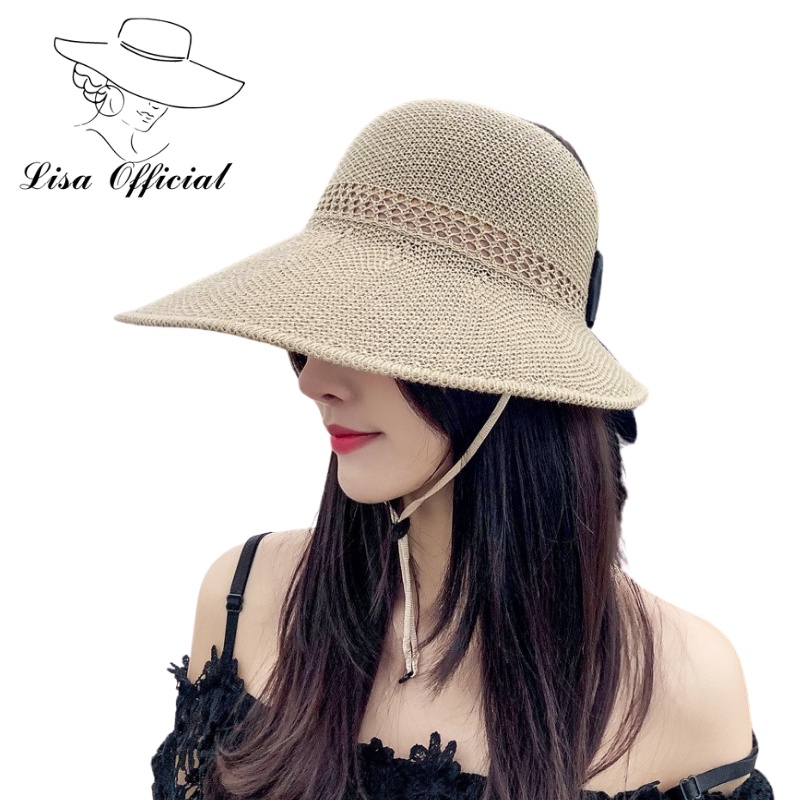 Mũ Cói Đi Biển 💖 Lisa Official 💖 Mũ Cói Mềm Hở Chóp Nơ Nau Vành Rộng Chống Nắng Phong Cách - SV-16