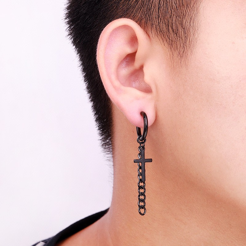 Khuyên Tai Thánh Giá, Bông Tai Nam Cross Chain Earrings/Earcuffs (giá 1 chiếc)