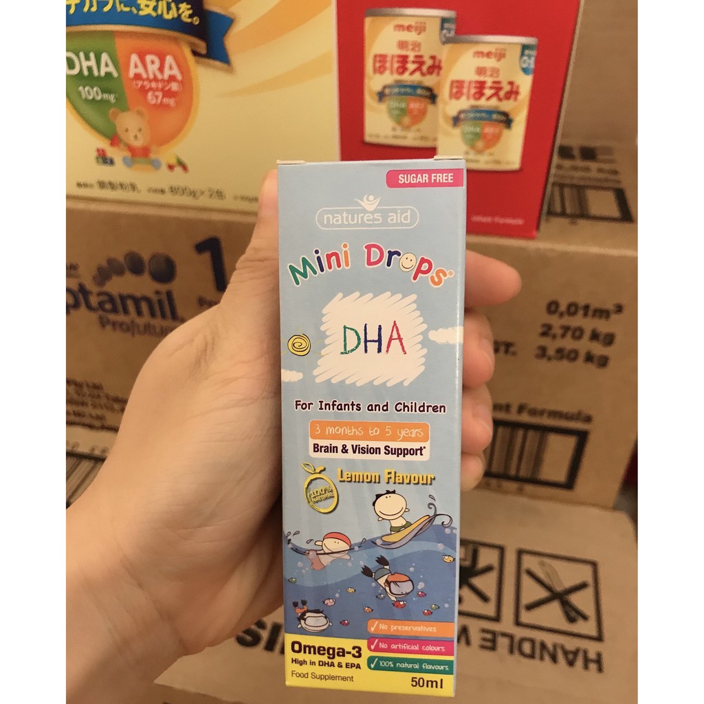 DHA cho bé Natures Aid DHA Drops, Anh (50ml dạng giọt) giúp phát triển não cho trẻ sơ sinh từ 3 tháng tuổi đến 5 tuổi
