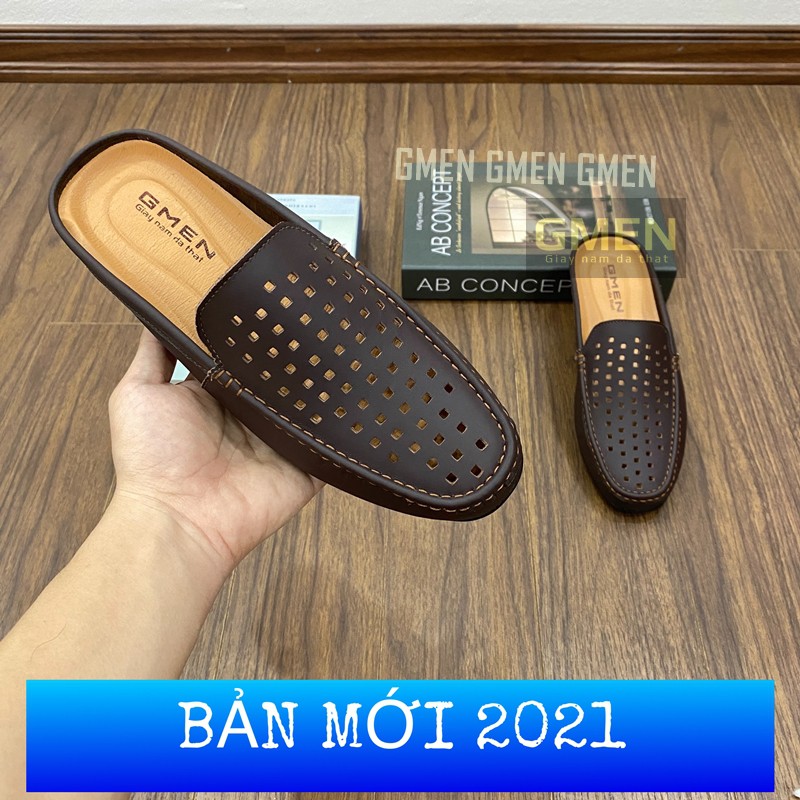 Giày sục nam thiết kế lỗ thoáng khí chất liệu da thật mềm mại đế cao su êm chân bảo hành 1 năm | BigBuy360 - bigbuy360.vn