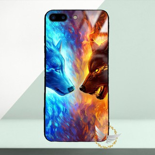 Ốp lưng kính cường lực iPhone 7 Plus, iPhone 8 Plus hình Sói