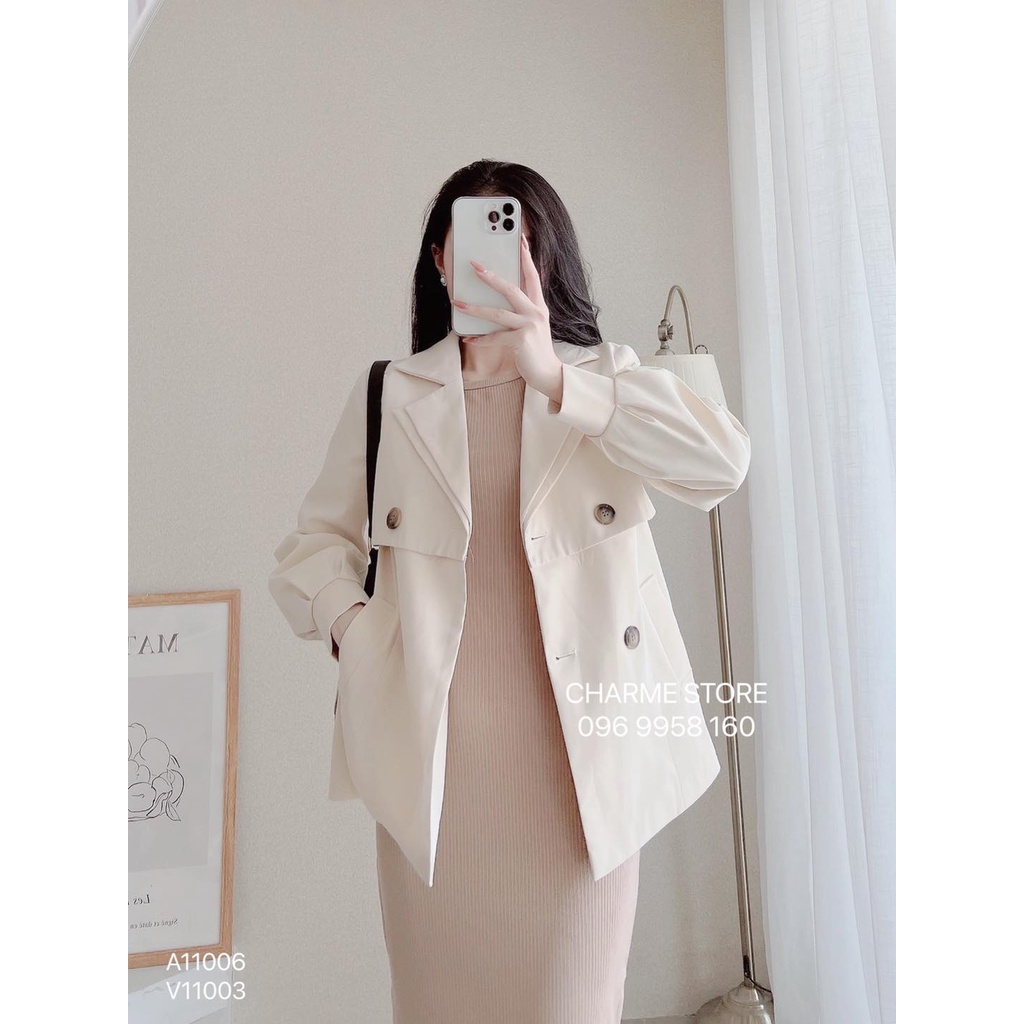 Áo khoác măng tô nữ tay bo dáng vừa thiết kế Charme 11006 | BigBuy360 - bigbuy360.vn