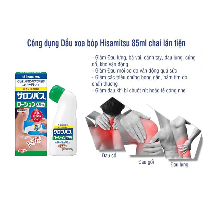 Lăn giảm đau Salonpas Hisamitsu 85ml xoa bóp dạng lotion hàng Nhật nội địa