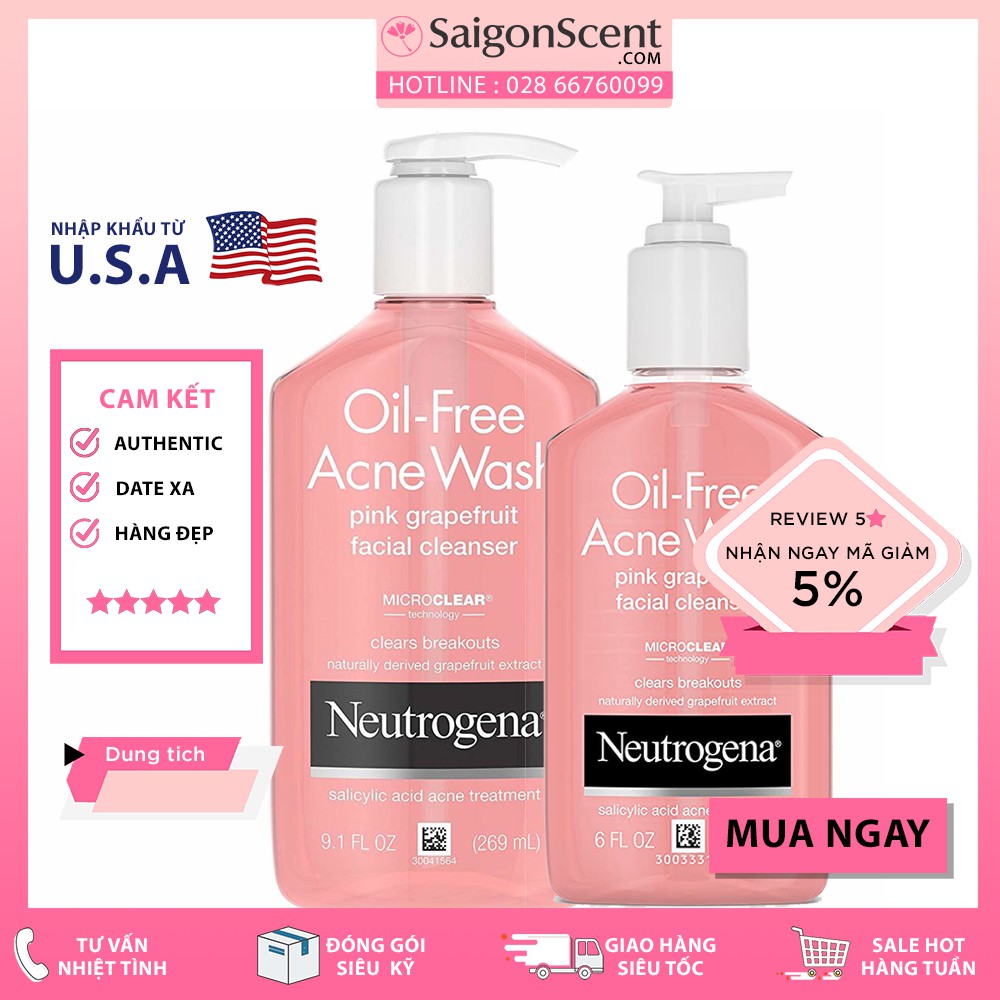 [ PHÂN LOẠI ] Sữa rửa mặt Neutrogena Oil Free Acne Wash Pink Grapefruit ( 177mL & 269mL )