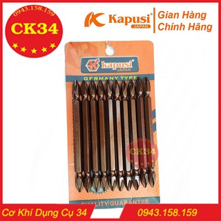Bộ 10 mũi vít thép Nhật S2 Kapusi PH2 dài 100mm, mũi bắt vít công nghiệp 2 đầu 4 cạnh bake nam châm vĩnh cửu PH2x10mm