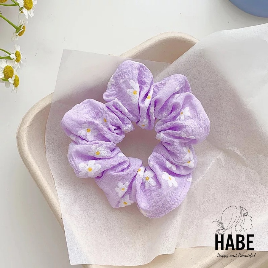 Dây buộc tóc scunchies hoa cúc buộc tóc cho nữ đơn giản, chun cột tóc phong cách nhẹ nhàng thanh lịch