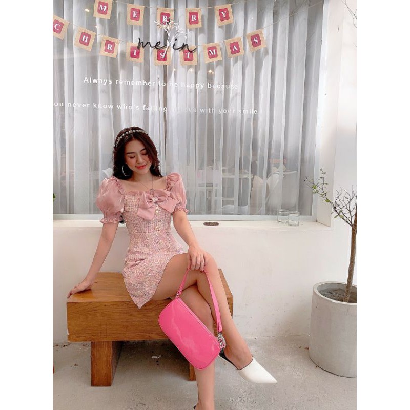 Đầm Vol Tay Nơ Ngực