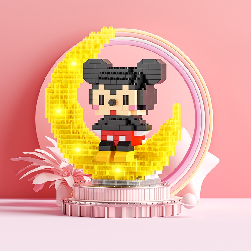 Đồ chơi khối xây dựng Leqiazhixing mini hình Disney/ Mickey Minnie/ Star Dew/ Micro-particle/ Light quà tặng giáo dục bé
