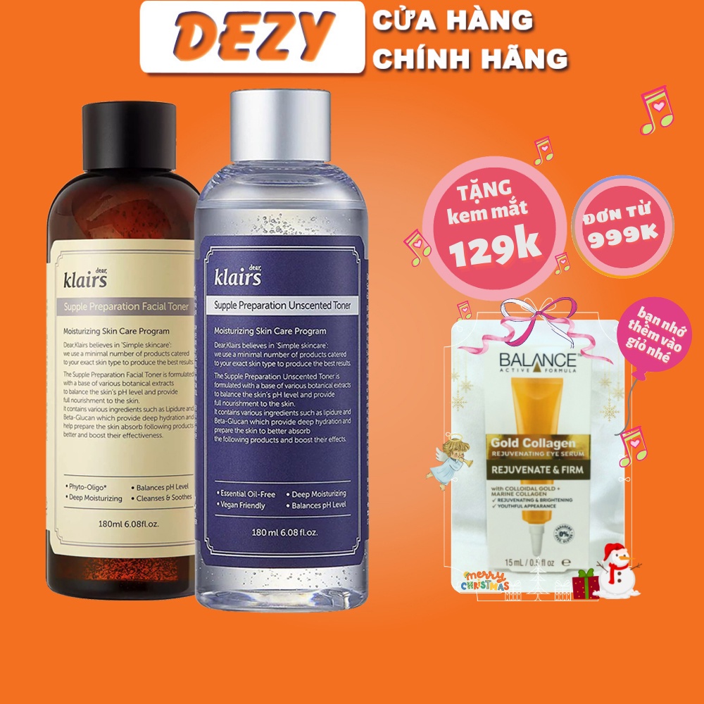 [CHÍNH HÃNG] Toner Klairs Nước Hoa Hồng Toners Không Mùi Da Dầu Da Mụn Skincare Dưỡng Ẩm Cùng Bông Tẩy Trang Dezy Shop