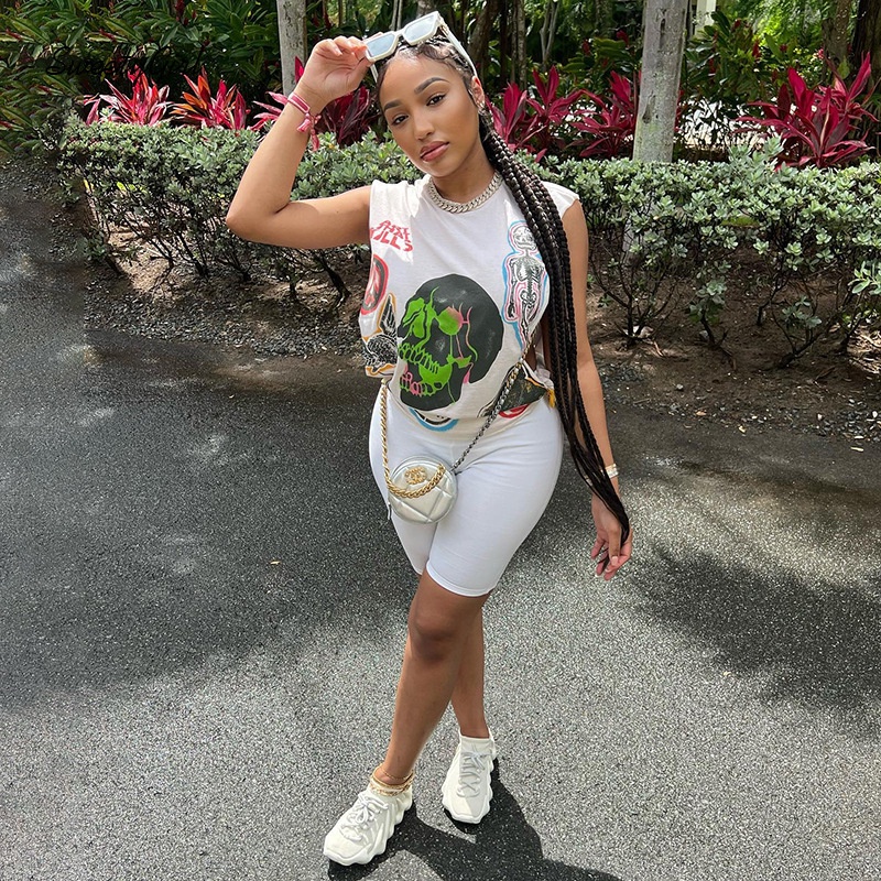 Áo Thun Sát Nách Cổ Tròn Dáng Rộng In Hoạt Hình Dasigner Nhiều Màu Thời Trang 2022 Cho Nữ